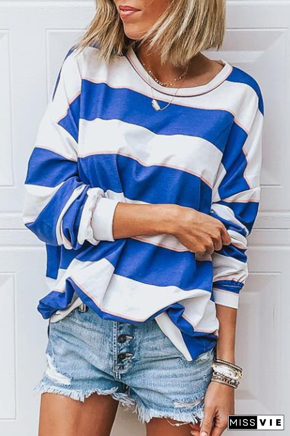 Striped Patchwork Long Sleeve Casual T-Shirt