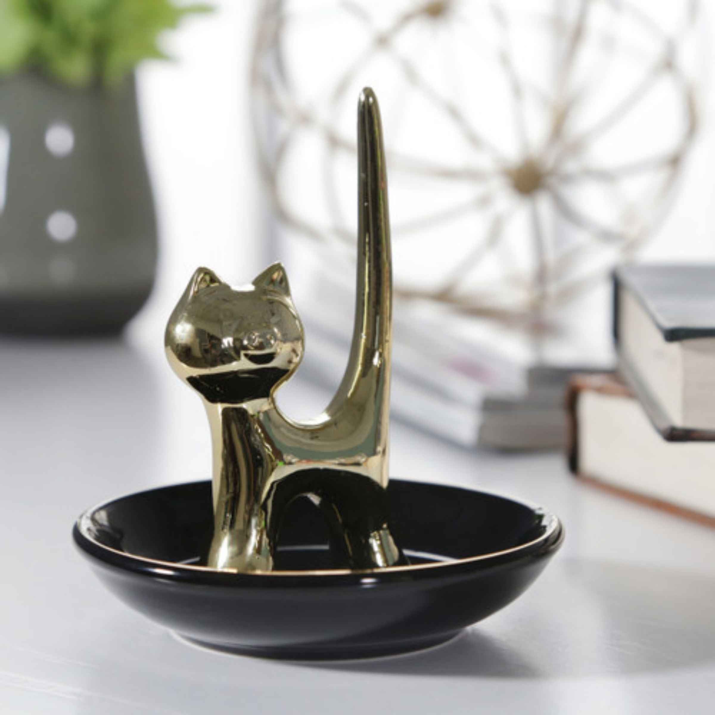 Cat Trinket Ceramic Tray 10 Cm - Black 12747-18