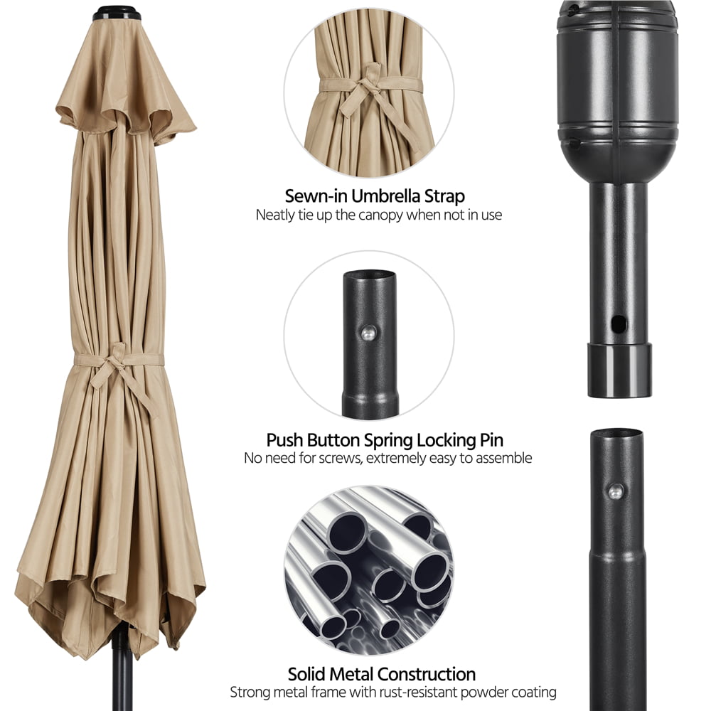 SMILE MART 7.5 Foot Patio Umbrella with Crank and Push Button to Tilt, Tan