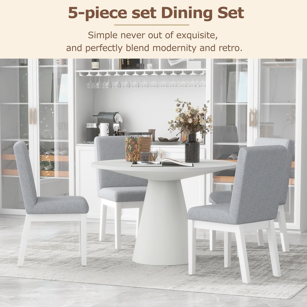 5 piece Kitchen Dining Furniture Set Retro Round Dining Table with 4 Upholstered Chairs  Wooden Dining Table   Chairs Set for 4