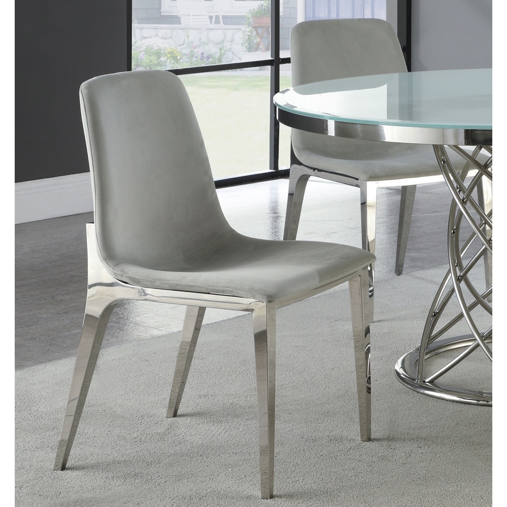 Glamorous Design Grey Velvet Dining Chairs with Chrome Base (Set of 4)