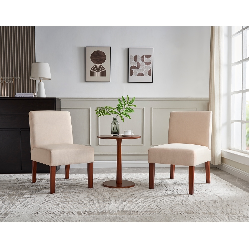 Fabric Accent Chairs Set of 2 armless Side Chairs with Round Wood Table  Upholstered Dining Chairs for Home Office