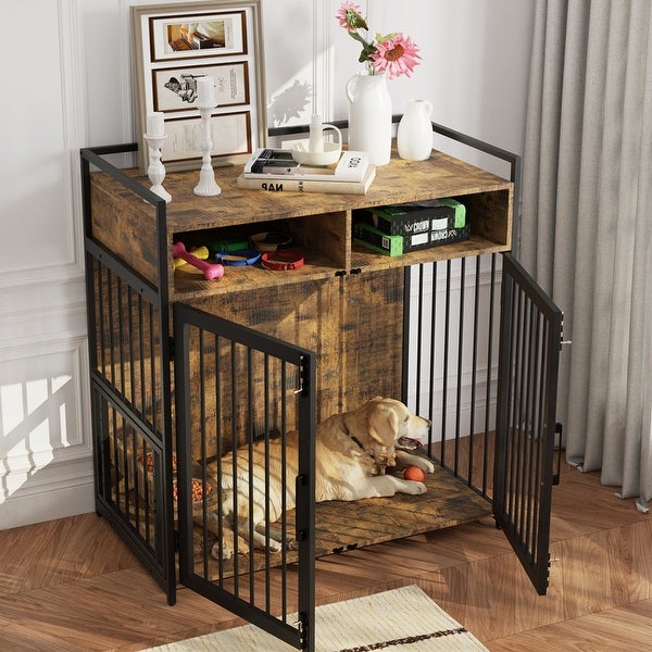 Dog Crate with Storage Shelves End Table Indoor Kennel Furniture