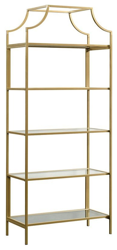 Pemberly Row Modern 5 Shelf Metal Bookcase in Satin Gold Finish   Contemporary   Bookcases   by Homesquare  Houzz