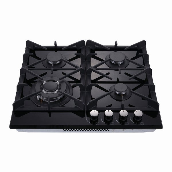 4-Burners Gas Cooktop 24 inch Stainless Steel Tempered Glass NG/LPG Convertible - 24 INCH