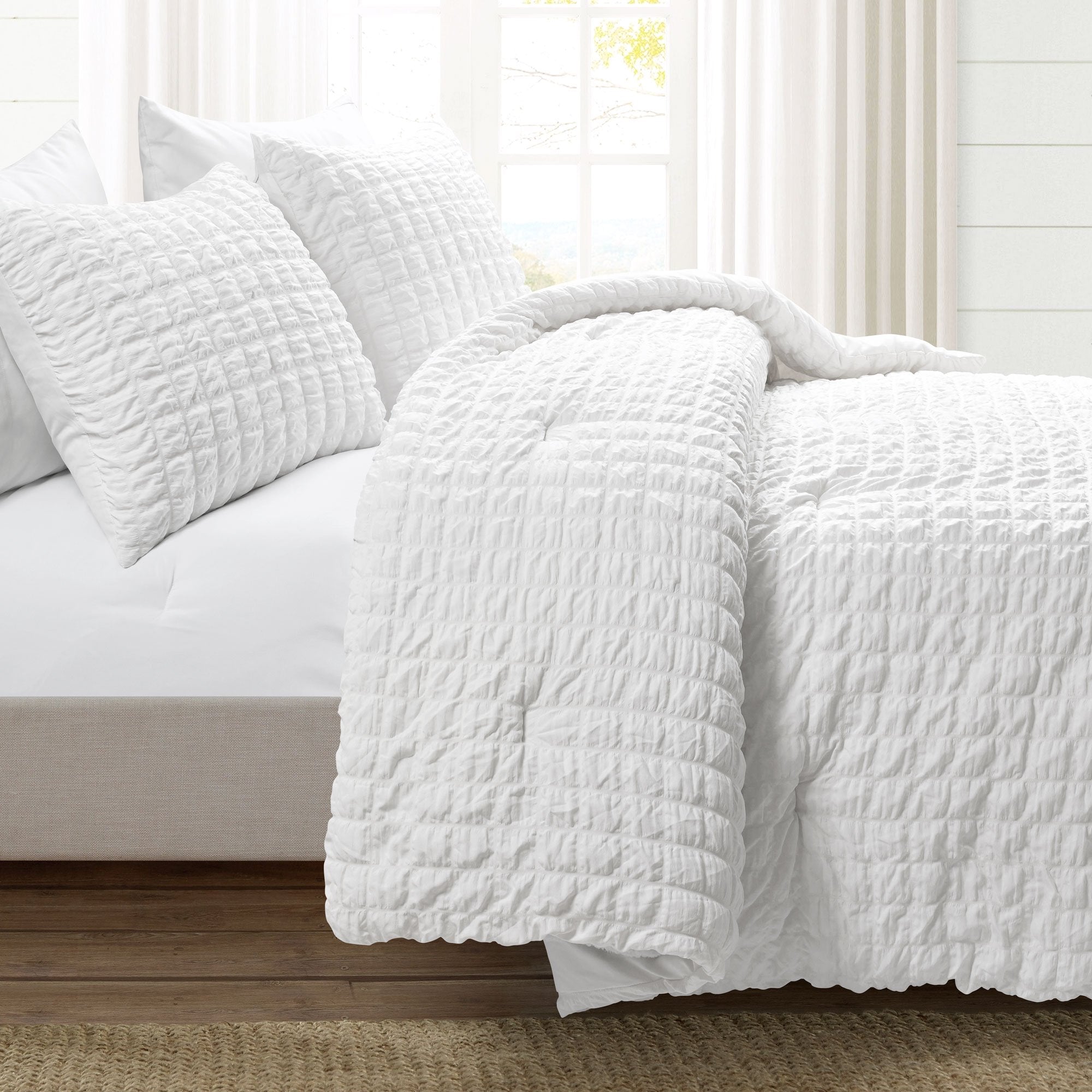 Bedding Bundle: Crinkle Textured Dobby Comforter Set + Ava Diamond Quilt Set