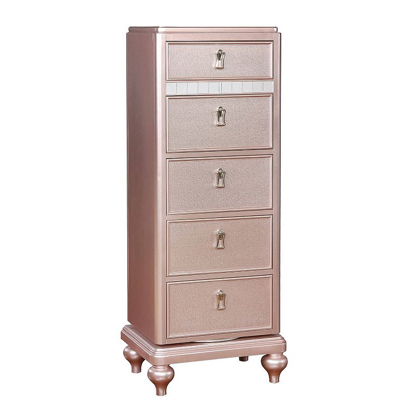 Wooden Frame 5 Drawer Swivel Chest with Mirror Trim， Rose Gold