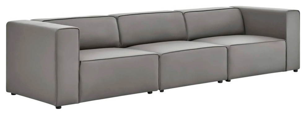 Odette Gray Vegan Leather 3 Piece Sectional Sofa   Modern   Sectional Sofas   by Rustic Home Furniture Deco  Houzz