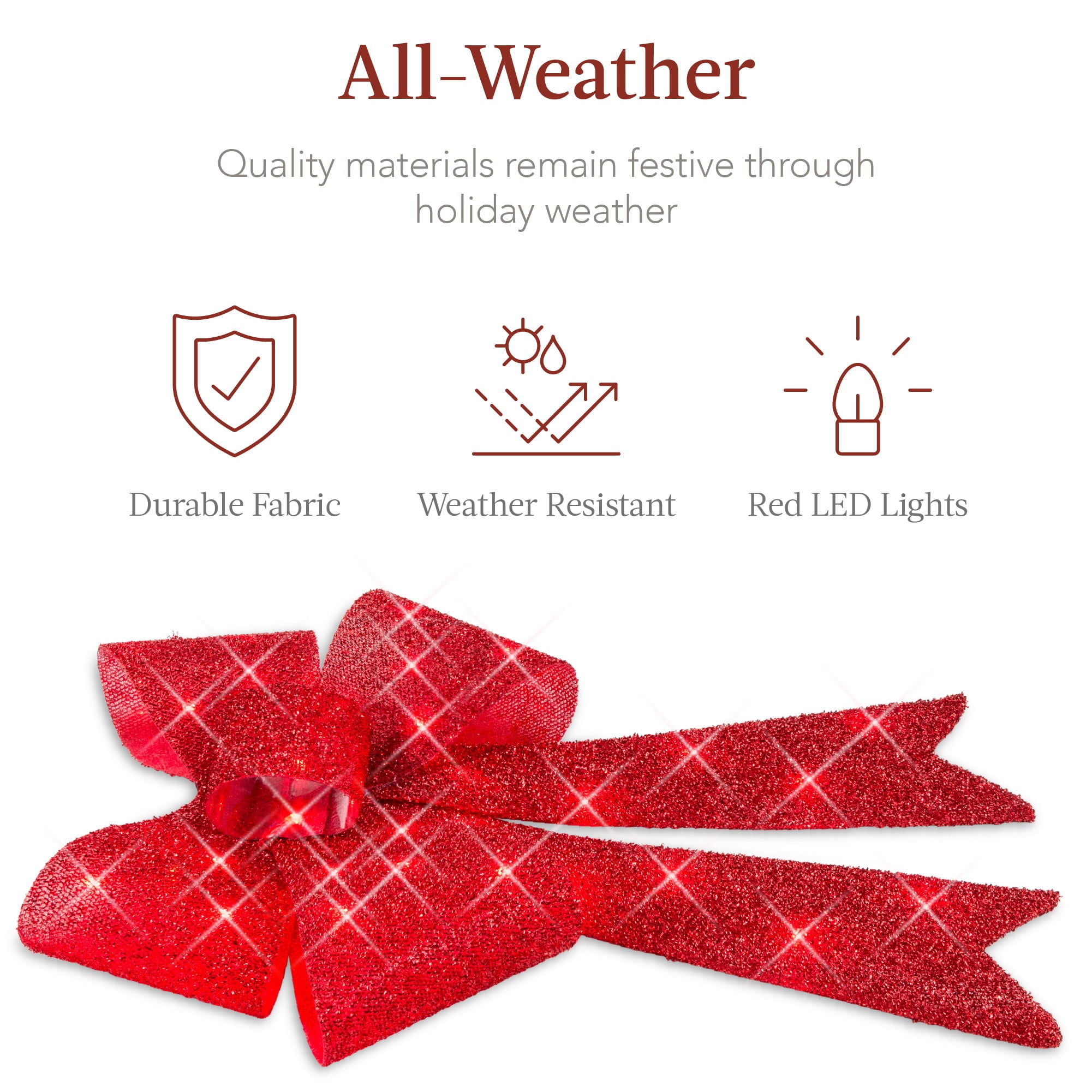 Best Choice Products Set of 3 Pre-Lit Christmas Bows, Indoor/Outdoor LED Holiday Decor w/ 8 Light Functions - Red