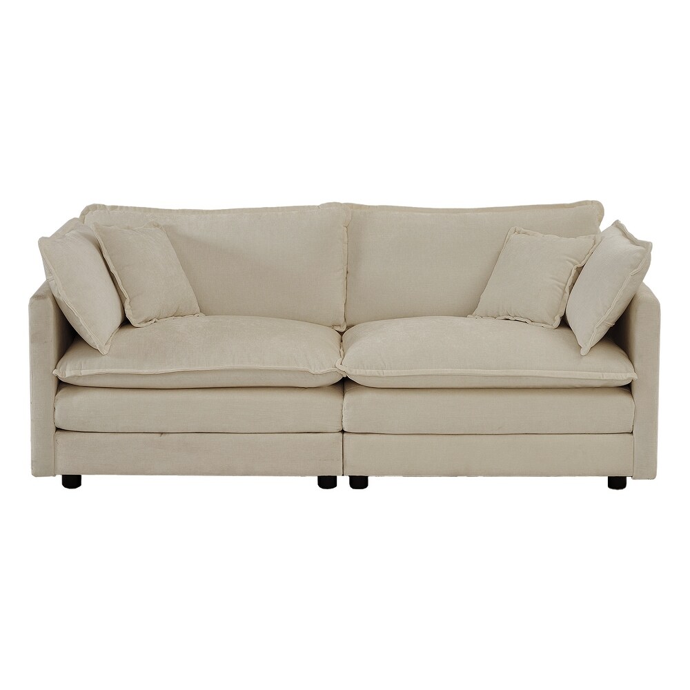 Beige Deep Seat Sofa  Chenille Loveseat Sofa with Removable Cushions   2 Seater