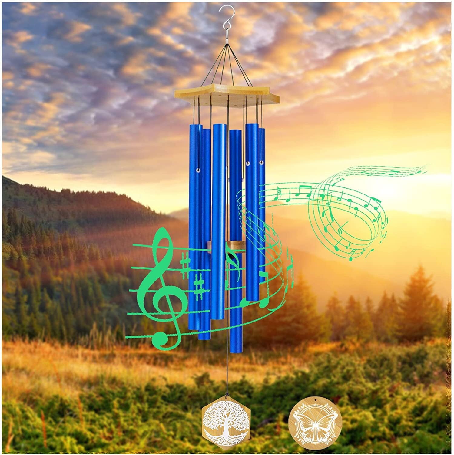 Ymam.Light Large Outdoor Sympathy Wind Chimes - 29inch Windchimes Frosted Blue Tube with Soothing Melodic Tones， for Garden， Yard， Porch， Balcony