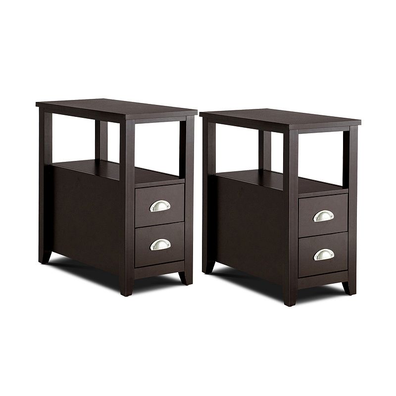 Set Of 2 End Table Wooden With 2 Drawer and Shelf Bedside Table