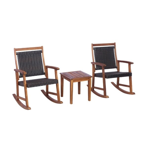 3 PCS Patio Rocking Chair Set Outdoor Wood Rocker with Side Table