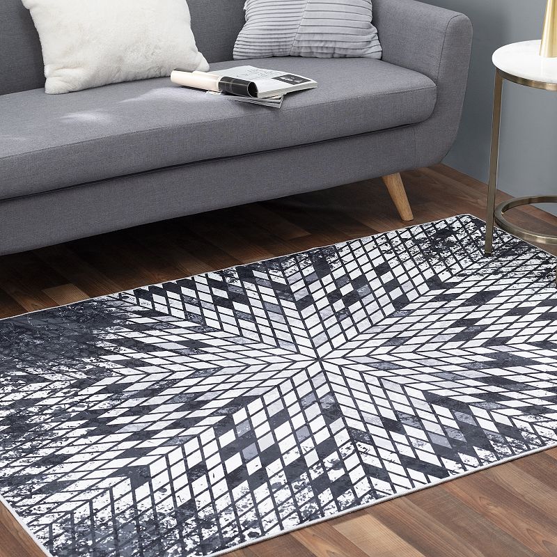 Walk on Me Faux Cowhide Digital Printed Patchwork Astral Sequence Contemporary Indoor Area Rug