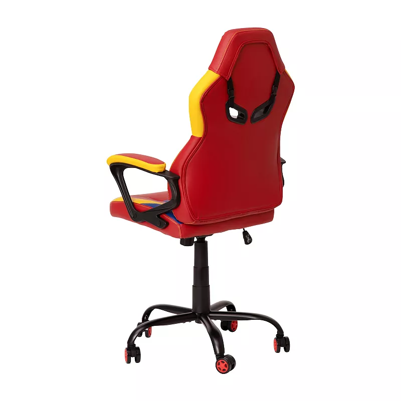 Emma and Oliver Faux Leather Ergonomic Designer Back Gamer Chair with Diamond Stitch， Lumbar Support and Padded Arms in Red， Blue and Yellow