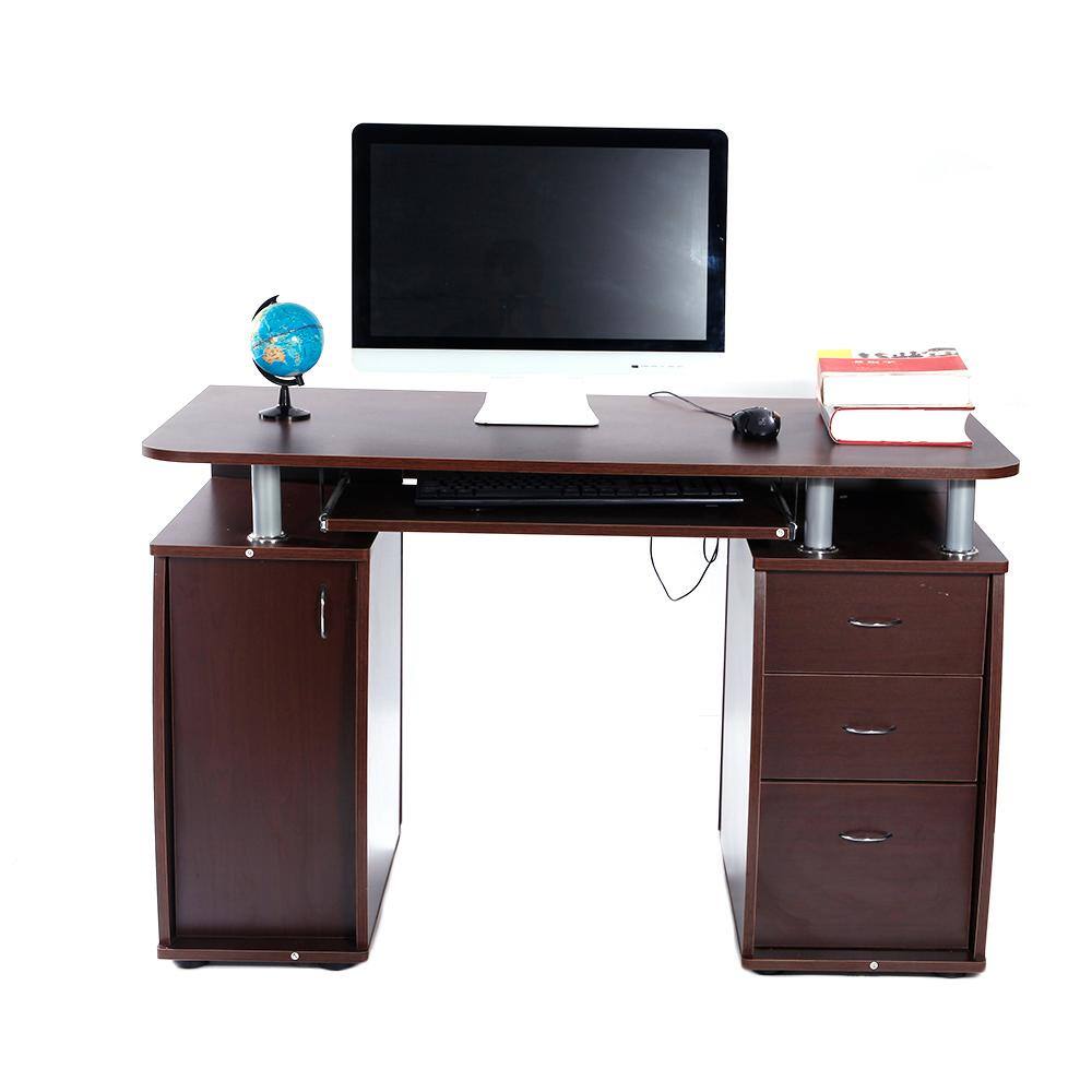 Karl home 45 in. W Retangular Brown Wood 3 Drawer Computer Desk with Door 941228127035