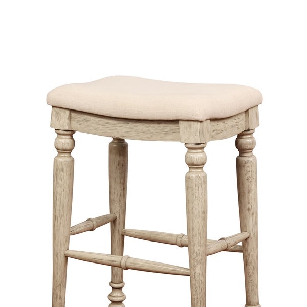 Saddle Top Wooden Bar Stool with Fabric Upholstery，Brown and Beige