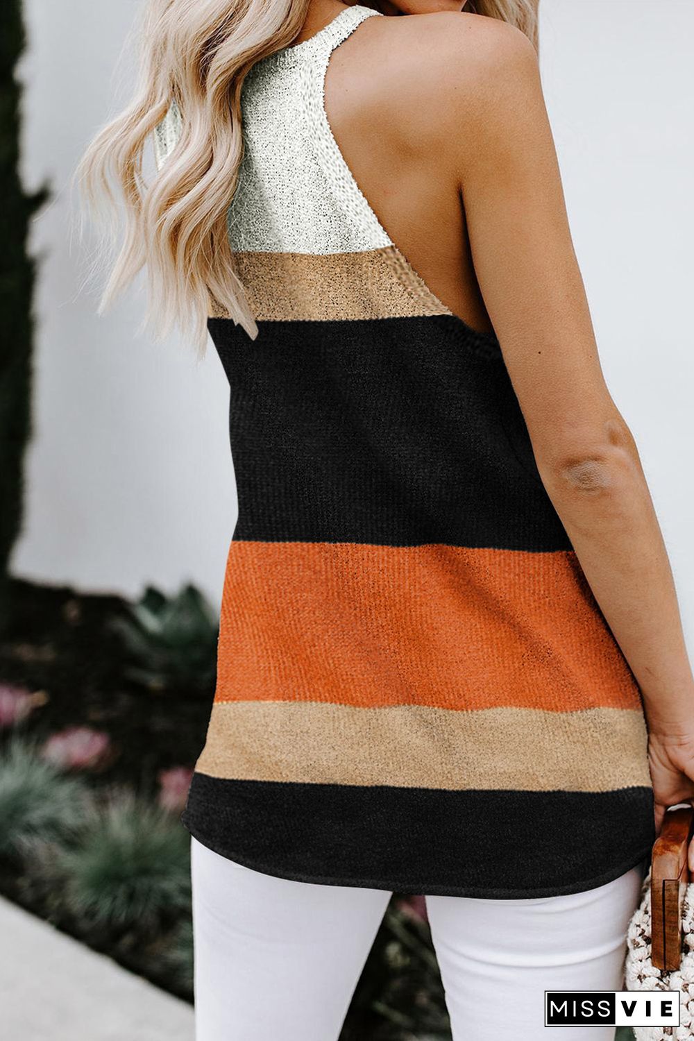 Orange Color Block Knitted Tank Top