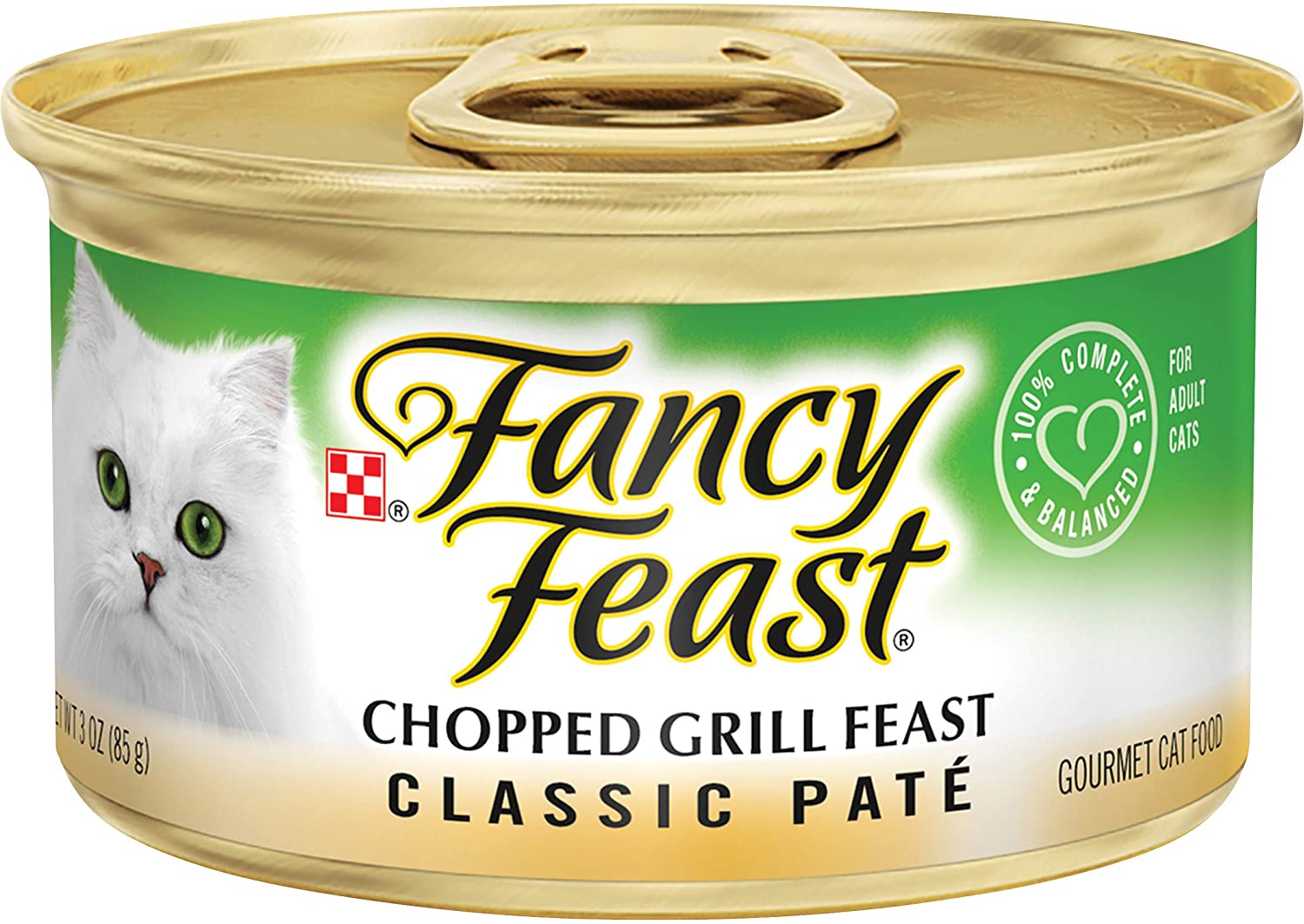 Purina Fancy Feast Grain Free Pate Wet Cat Food， Classic Pate Chopped Grill Feast - (24) 3 oz. Cans