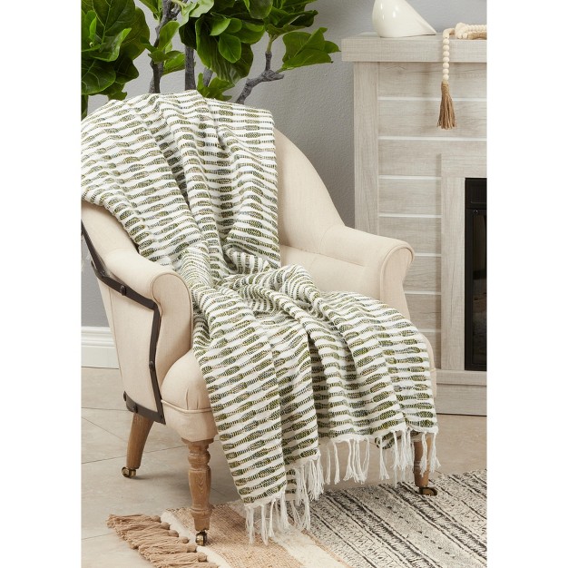 Saro Lifestyle Woven Line Throw 50x60 Inches Green