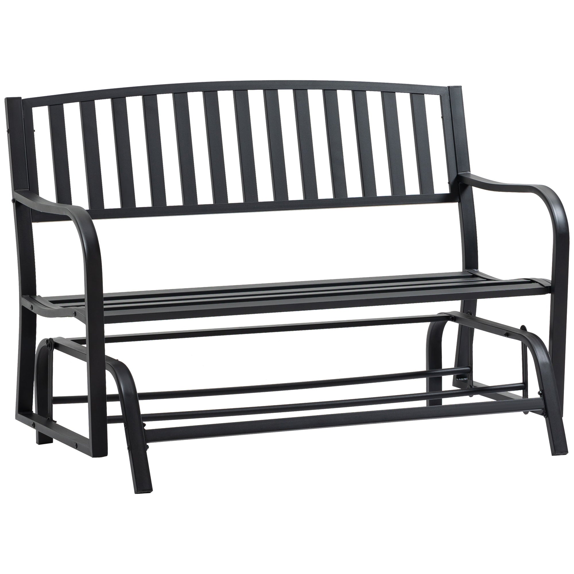 Outsunny Bench Glider Gliding Chair Outdoor Patio Garden Furniture Deck Loveseat, Black