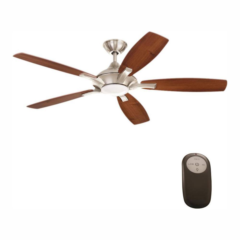 Home Decorators Collection Petersford 52 in. Integrated LED Indoor Brushed Nickel Ceiling Fan with Light Kit and Remote Control 24425