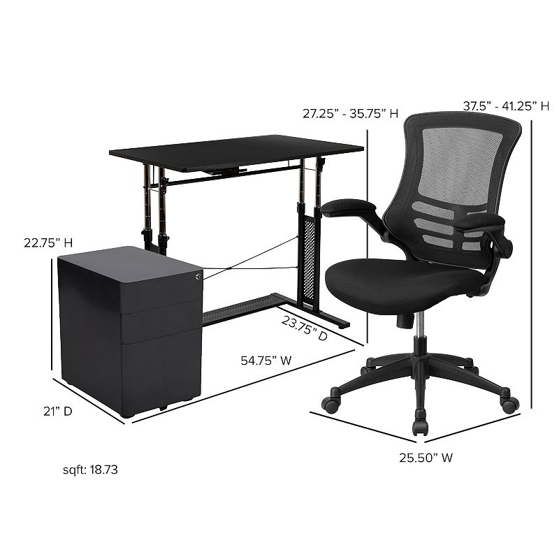 Flash Furniture Work From Home Adjustable Desk， Office Chair and Filing Cabinet 3-piece Set