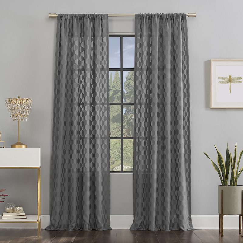 Scott Living Verge Geometric Clipped Jacquard Semi-Sheer Rod Pocket 1-panel Window Curtain