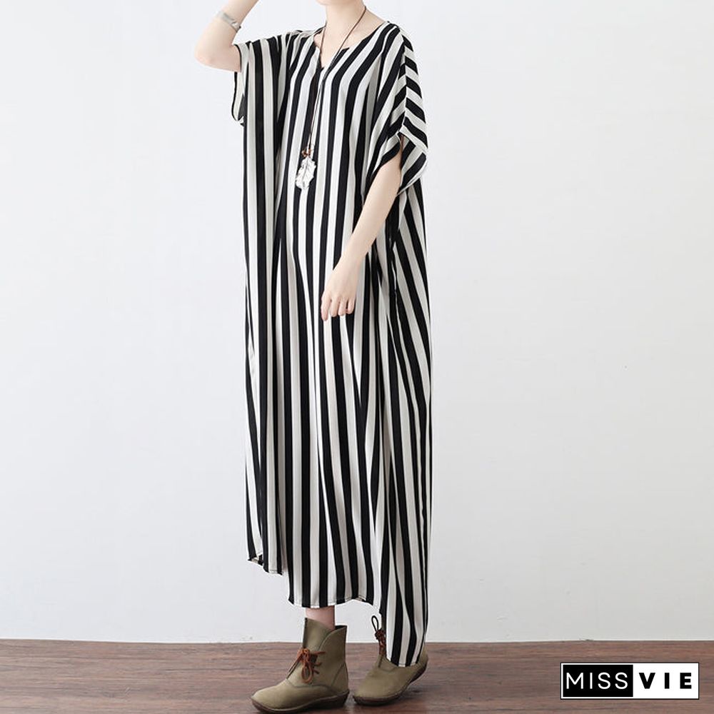 Black white striped summer dresses oversized chiffon caftans plus size maxi dress beach dresses sundress