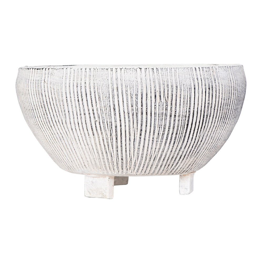 Small Distressed Cream Footed Terracotta Planter with Fluted Texture