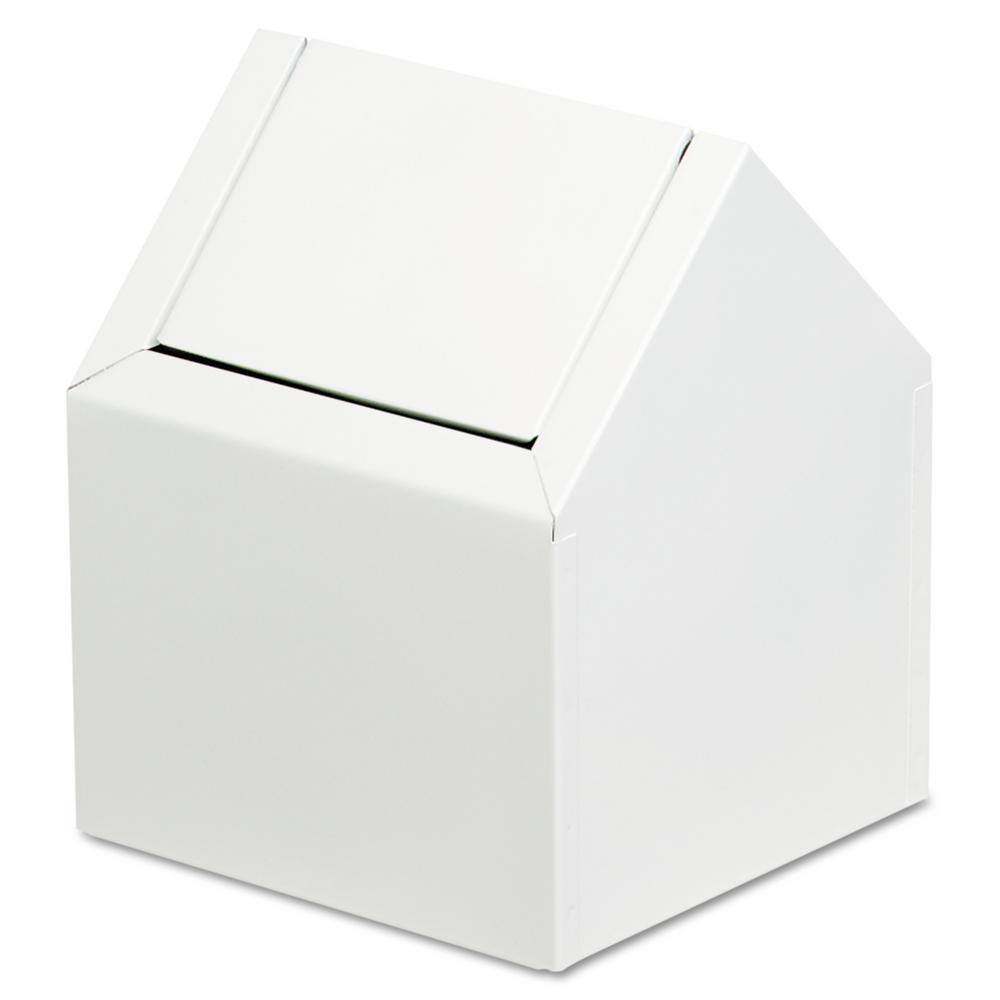 HOSPECO 9 in. x 9 in. x 10.75 in. Metal Double Entry Swing Top Floor Receptacle in White HOS2201