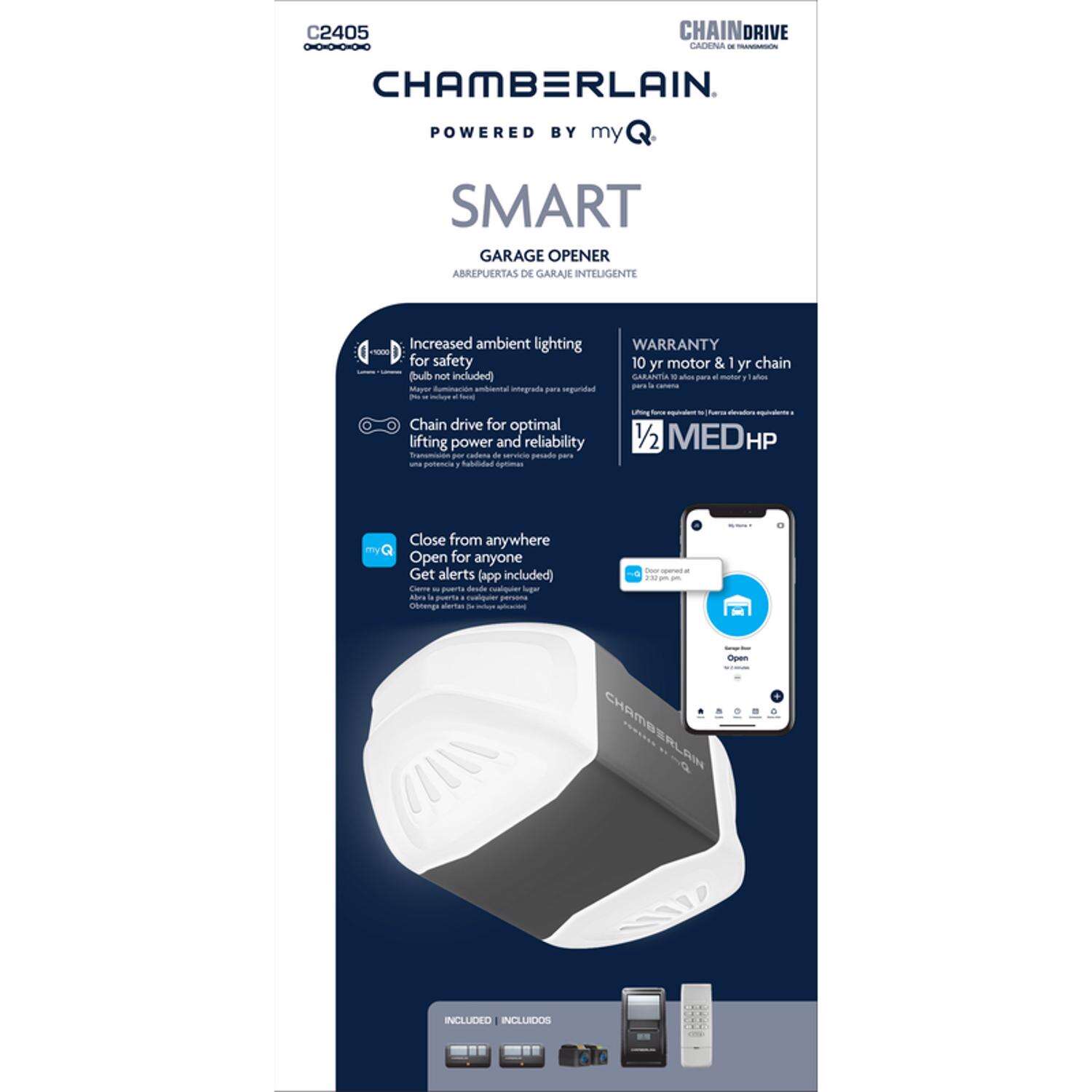 Chamberlain 1/2 HP Chain Drive WiFi Compatible Smart Garage Door Opener