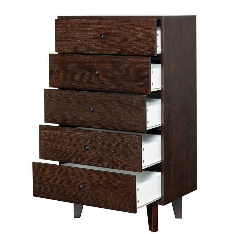 Retro Soild Wood 5 Drawers Dresser with Round Hndle