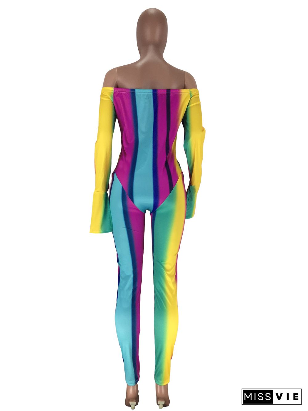 Colorful Strapless Off Shoulder Skinny Jumpsuit