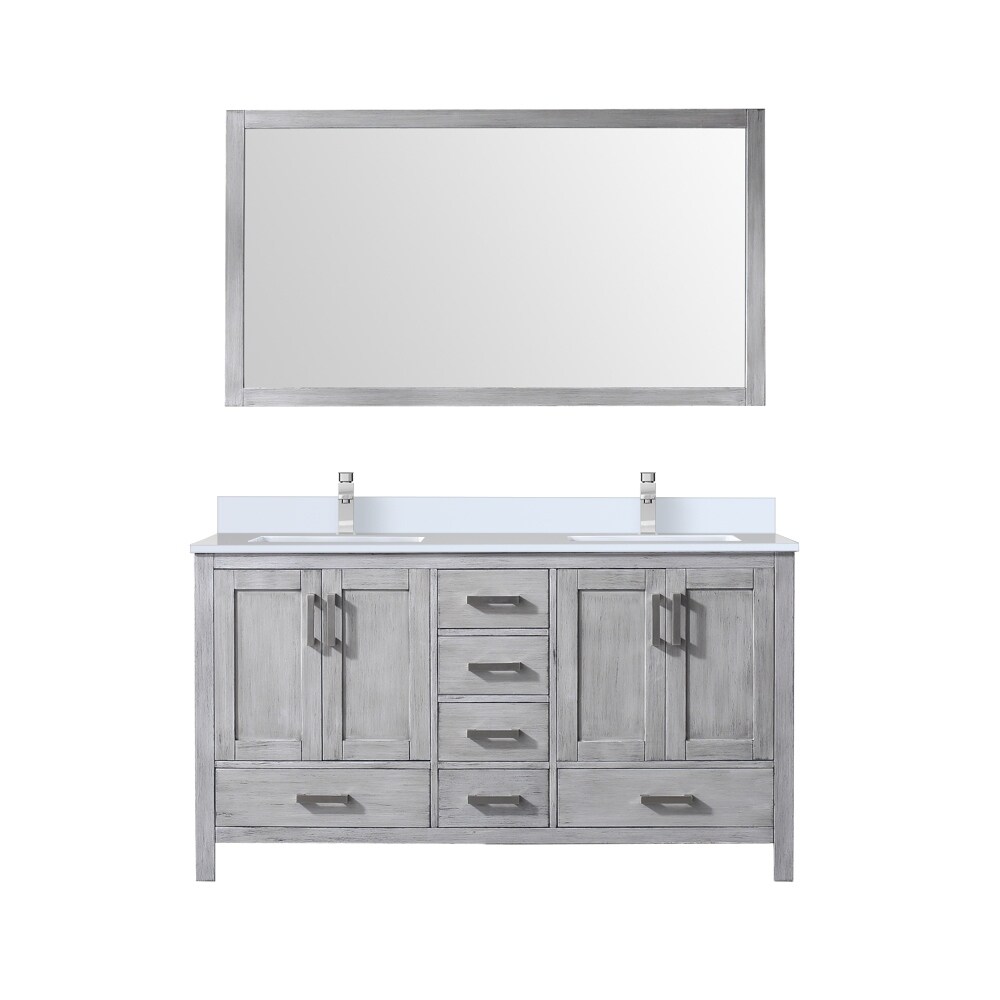 Jacques 60 in. W x 22 in. D White Bath Vanity  Cultured Marble Top  Faucet Set  and 58 in. Mirror