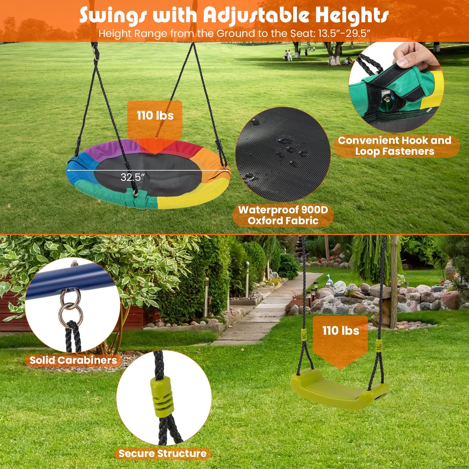 Costzon Swing Sets for Backyard, 4-in-1 Heavy Duty Large Metal Swing Frame