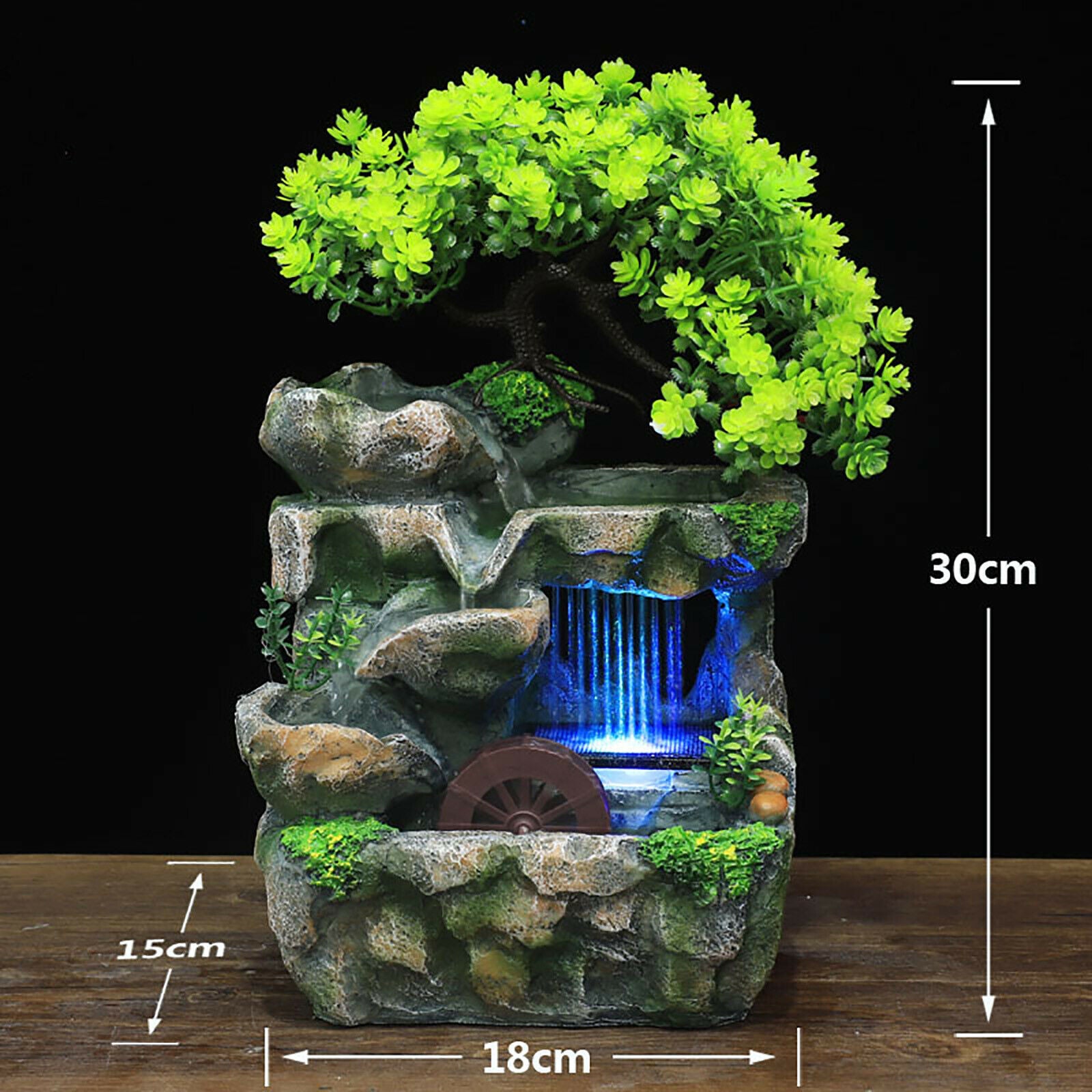 Miumaeov LED Rockery Fountain Waterfall Fengshui Desktop Water Feature Indoor Desk Decor for Office Home Bedroom Desk Decor