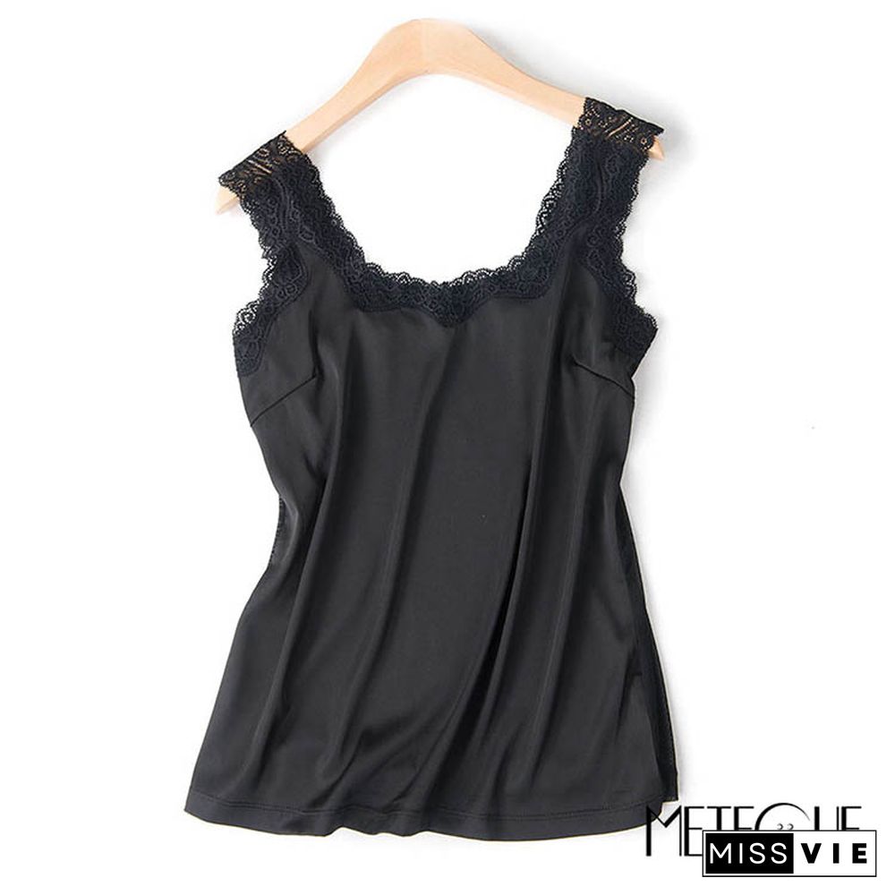 Sexy Backless Lace Stitching Women Satin Camisole Casual Imitation Silk Bottoming Woman Camis Multi Color Inner Tops Summer