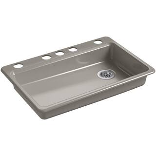 KOHLER Riverby Undermount Cast Iron 33 in. 5-Hole Single Bowl Kitchen Sink in Cashmere K-8689-5U-K4