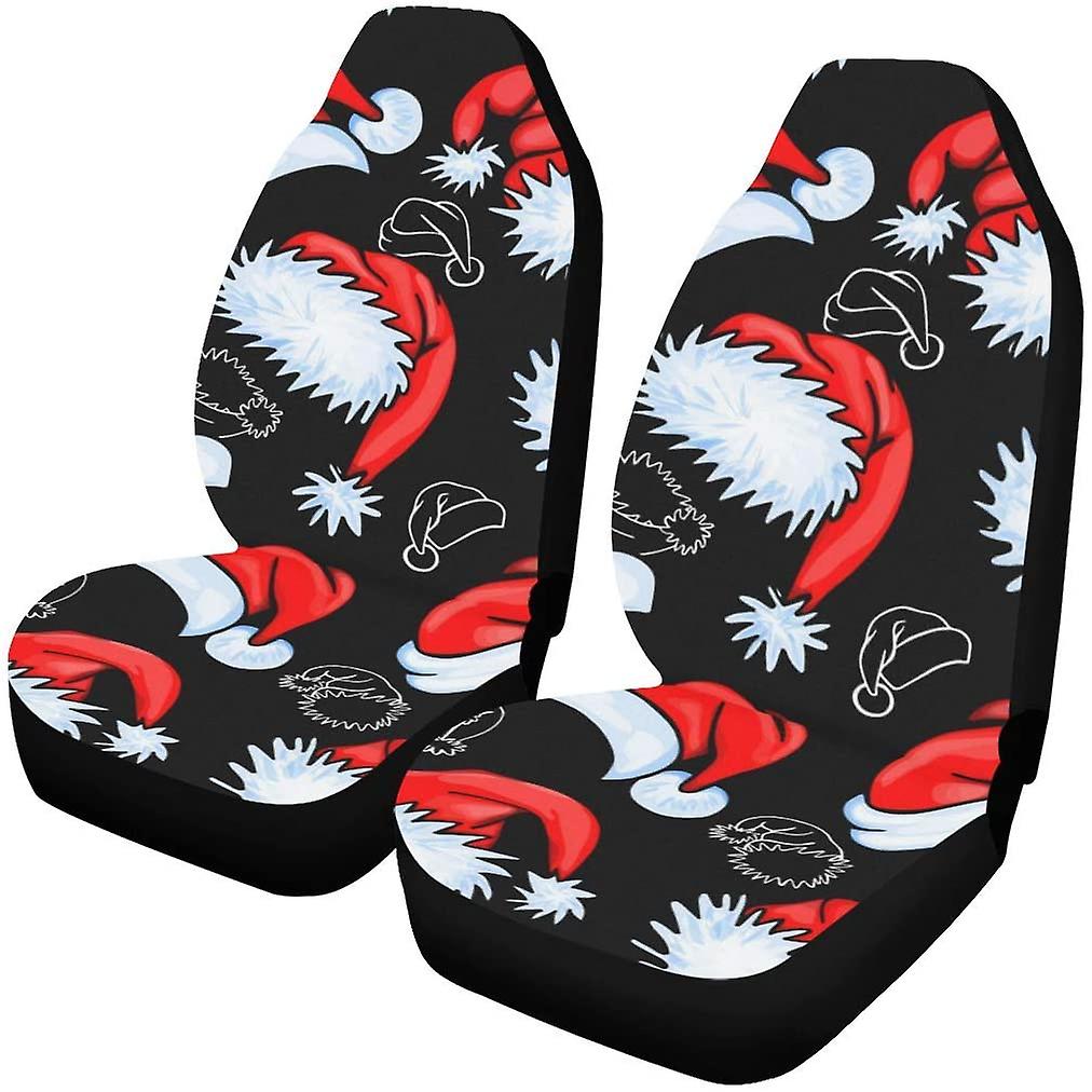 Set Of 2 Car Seat Covers Contour Santa Hats Universal Auto Front Seats Protector Fits For Car，suv Sedan，truck