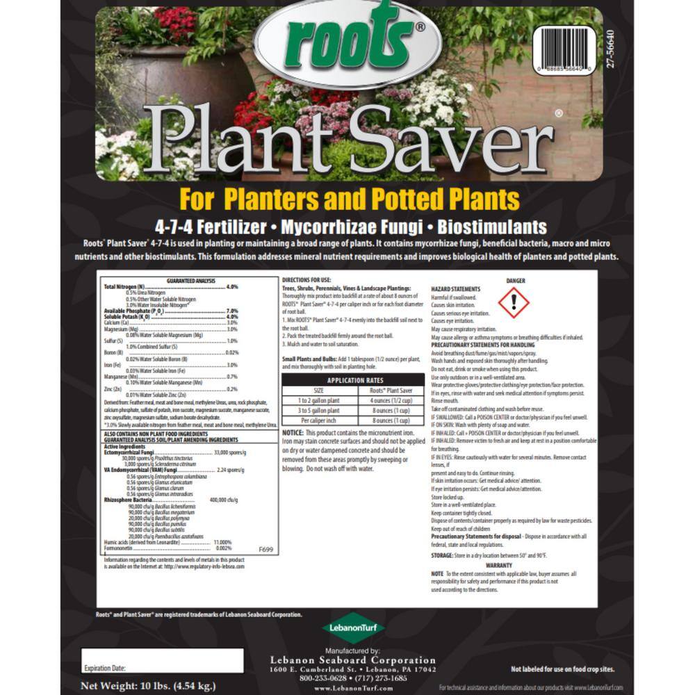 Roots 10 lbs. Plant Saver Fertilizer for Planters and Potted Plants 4-7-4 2724687