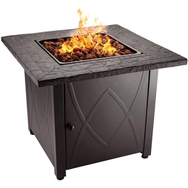 Endless Summer 30 Inch Square 30 000 Btu Lp Gas Outdoor Fire Pit Table With Handcrafted Mantel Fire Rocks And Protective Cover Black