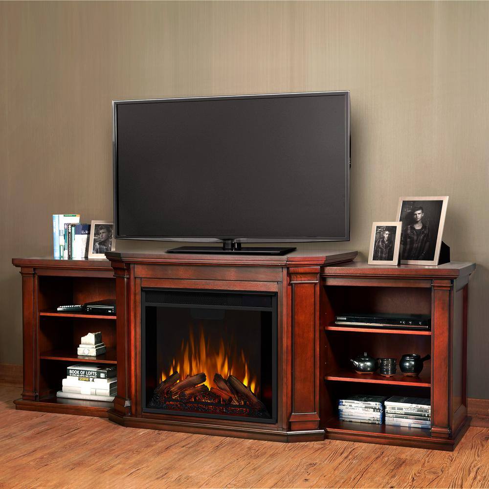 Real Flame Valmont 76 in. Media Console Electric Fireplace TV Stand in Dark Mahogany 7930E-DM