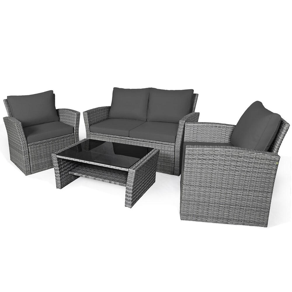 4 PCS Patio Sofa Set with Coffee Table Outdoor Conversation Couch Set