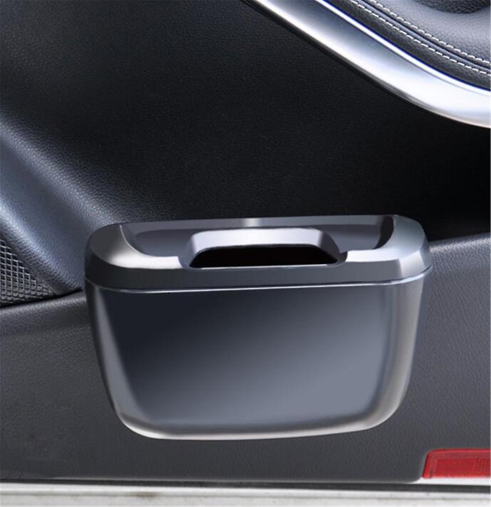 Portable Car Trash Can Holder Mini Bin Door Hanging Box Garbage Box Dust Case Car Storage Holder Container Cleaning Supplies Silver