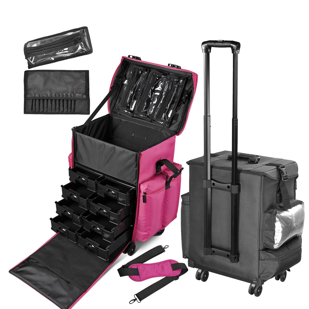 Byootique Rolling Makeup Suitcase with Drawers Nylon