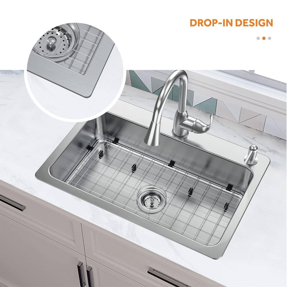 Glacier Bay Bratten Drop-InUndermount 18G Stainless Steel 33 in. 2-Hole Single Bowl Kitchen Sink with Accessories VT3322TA1ACC