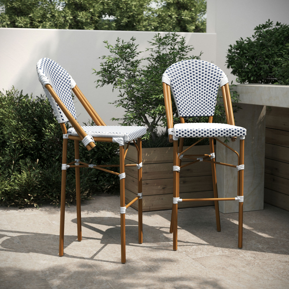 2 PK White/Navy Paris Stool   Tropical   Outdoor Bar Stools And Counter Stools   by Pot Racks Plus  Houzz