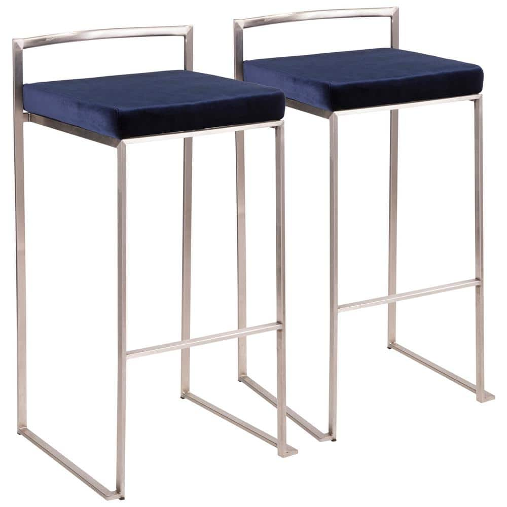 Lumisource Fuji 30 in. Stainless Steel Bar Stool with Blue Velvet Cushion (Set of 2) B30-FUJI VBU2