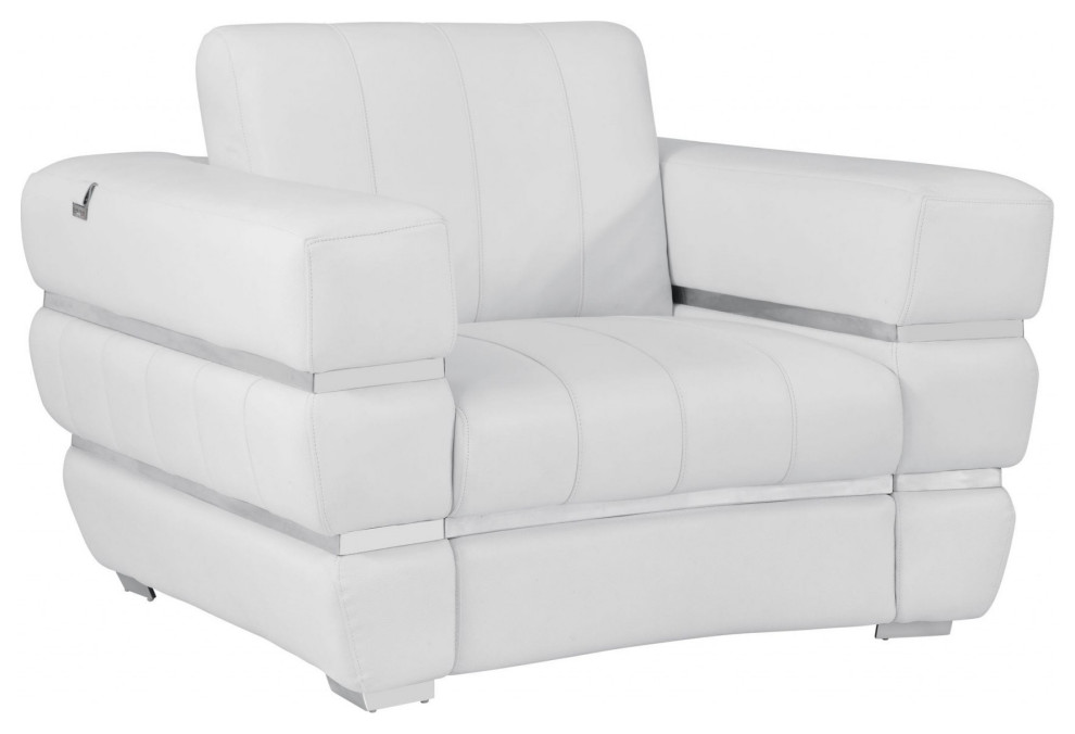 Winter White Stripe Top Grade Italian Leather Chair   Contemporary   Armchairs And Accent Chairs   by UStradeENT LLC  Houzz